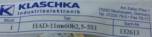 Klaschka -HAD-11ms60b2.5-5S1 132613 - 2